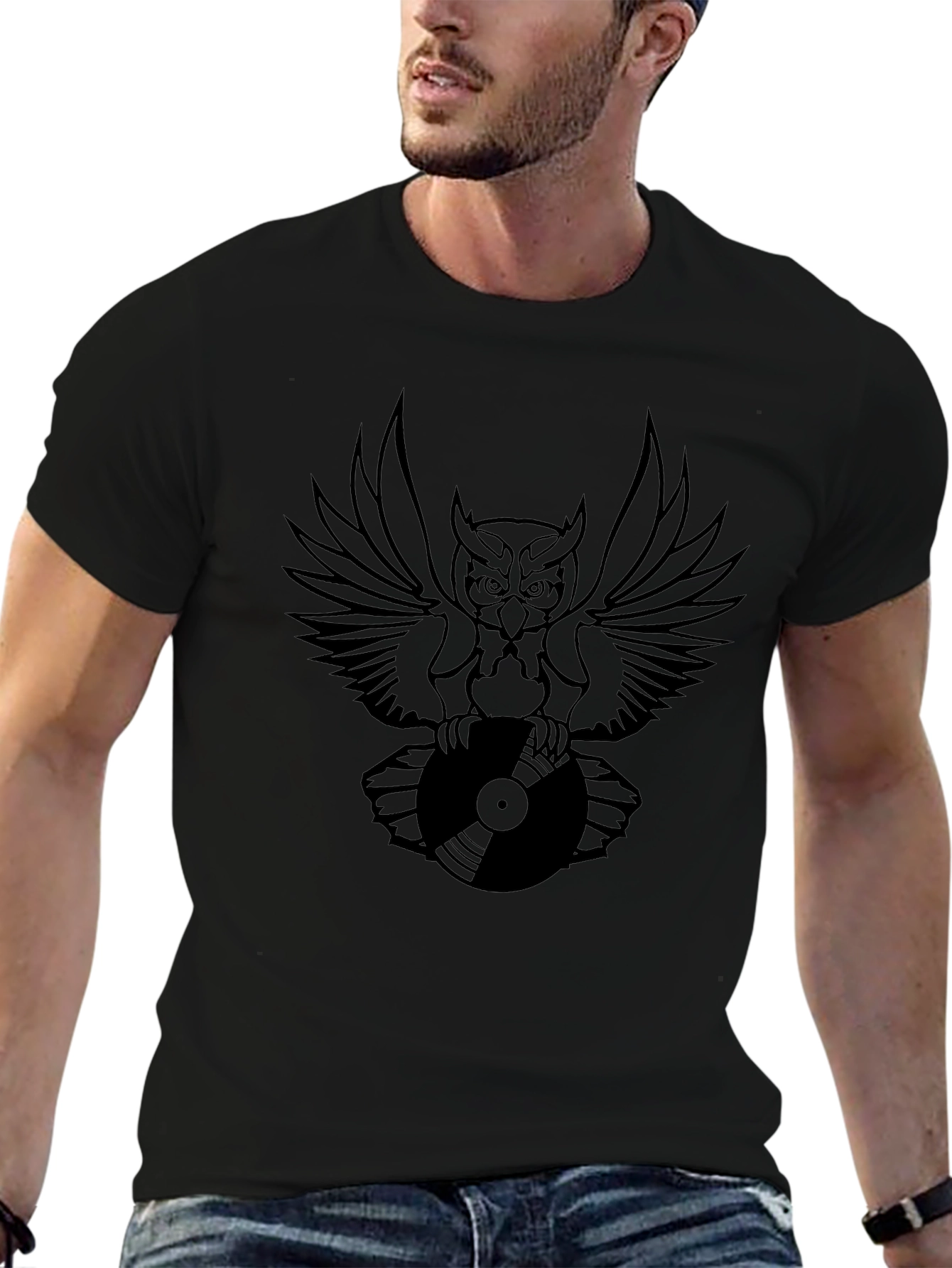 Owl DJ Graphic Tee - Black Cotton Blend Shirt