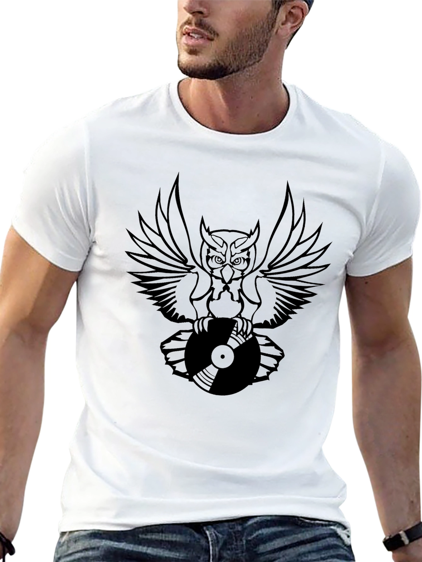 Owl DJ Graphic Tee - Black Cotton Blend Shirt