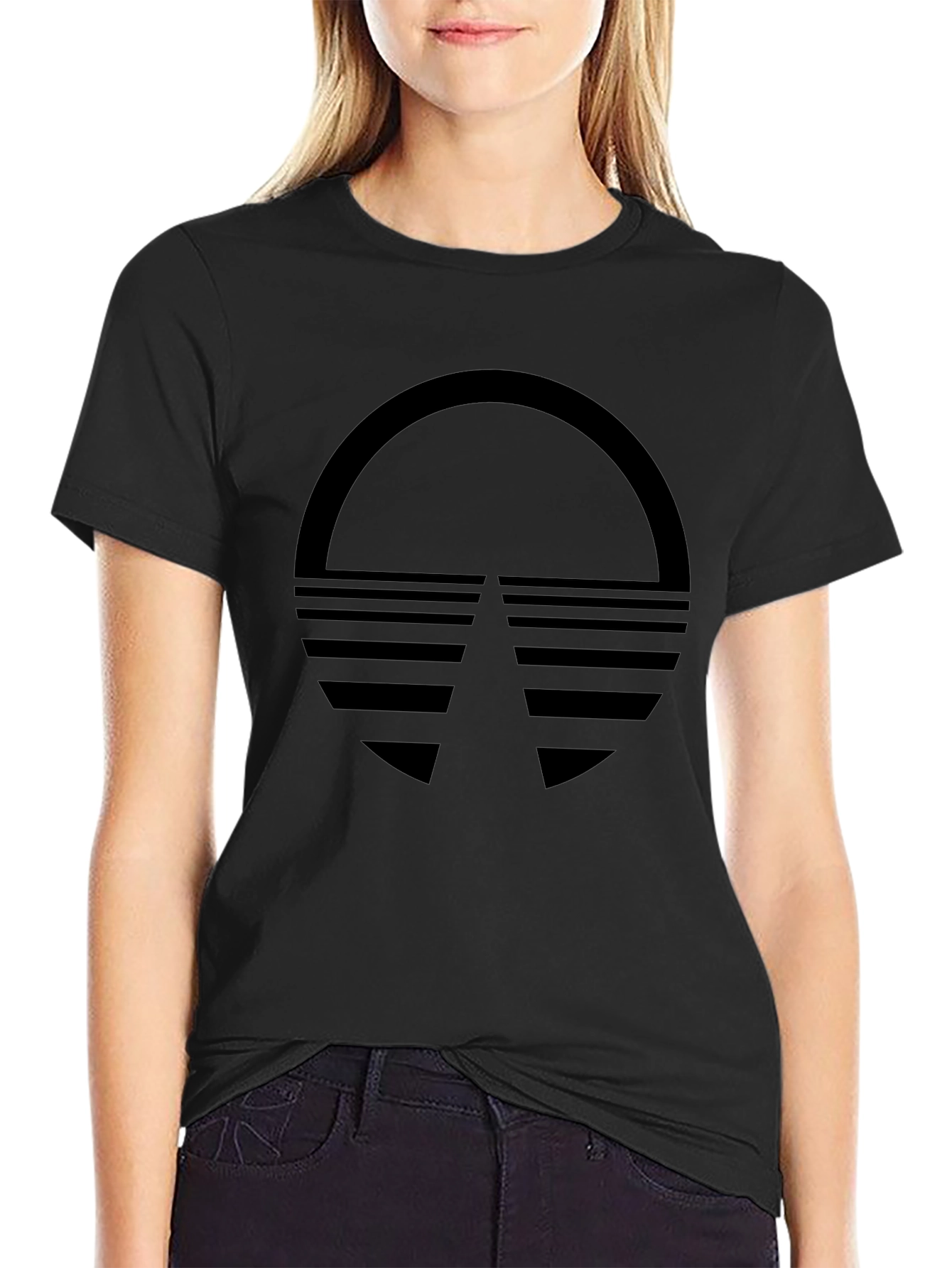 Retro Sunset Graphic Tee - Black Cotton Blend