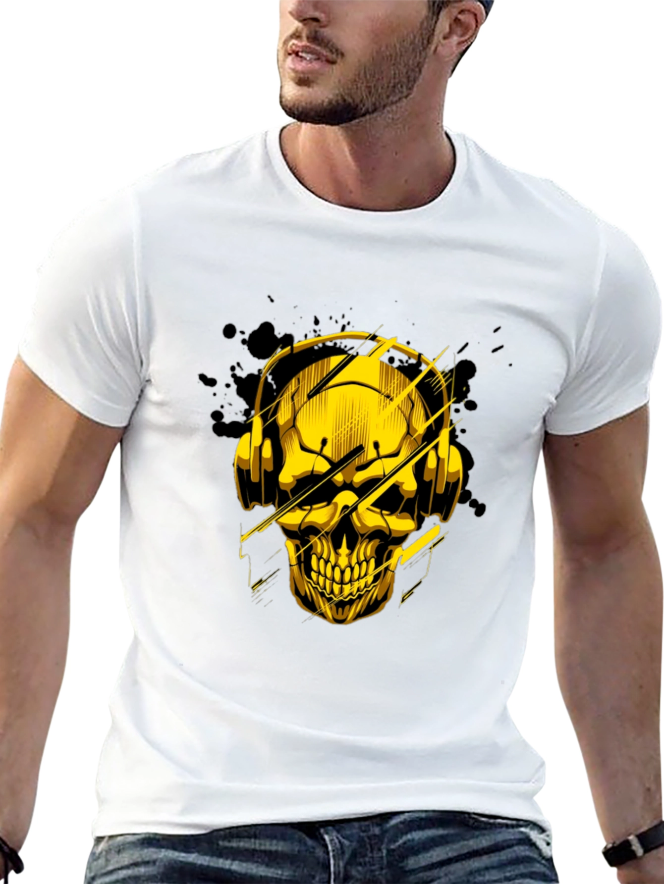 Skull with Headphones Graphic Tee - Rocker Style