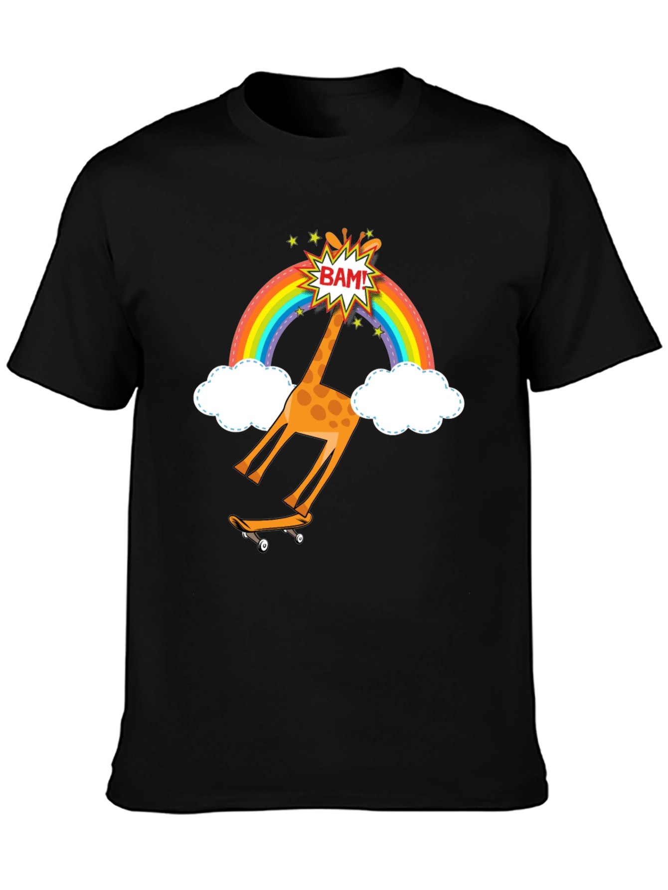 Skateboarding Giraffe Rainbow Graphic T-Shirt
