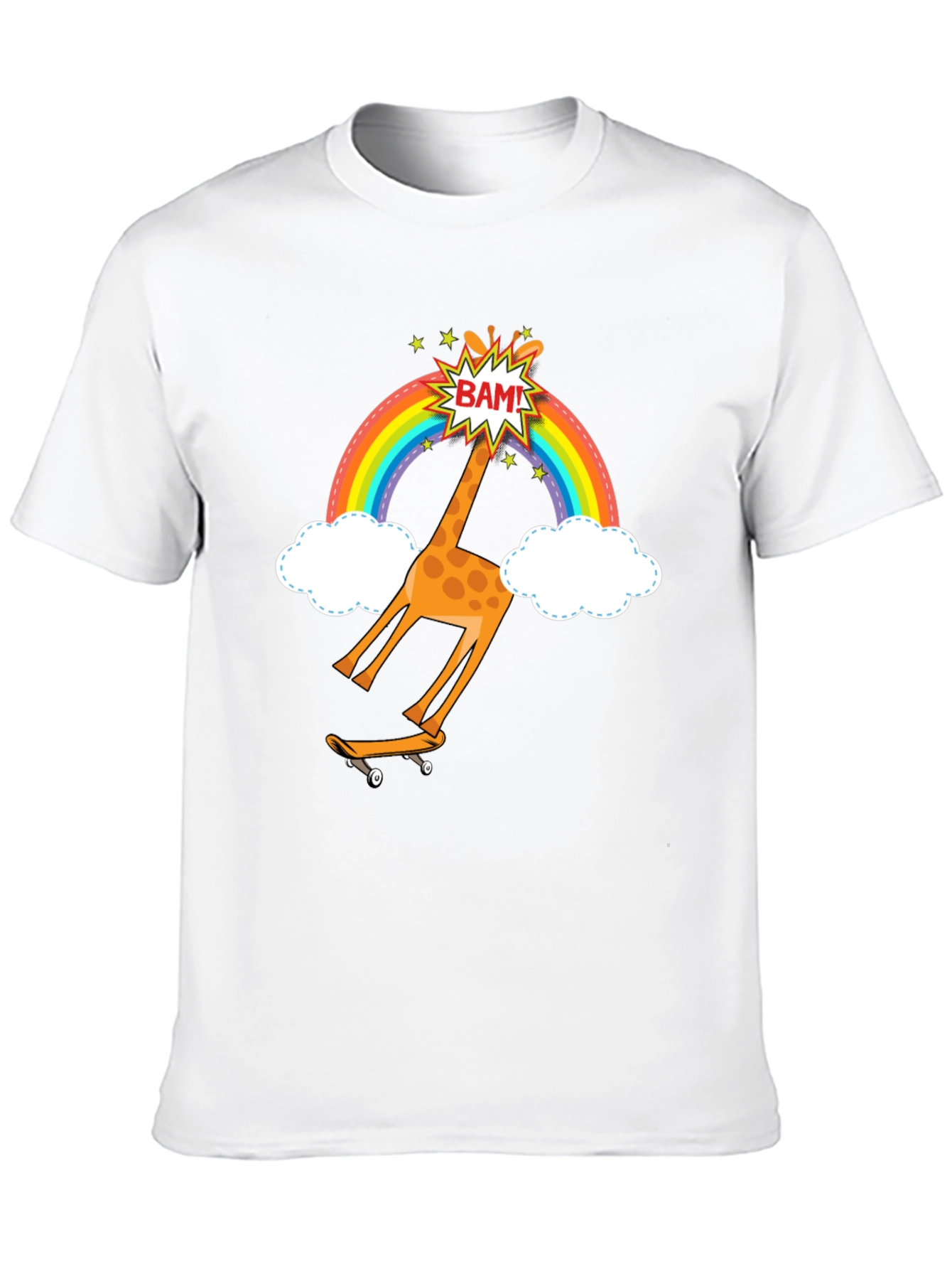 Skateboarding Giraffe Rainbow Graphic T-Shirt