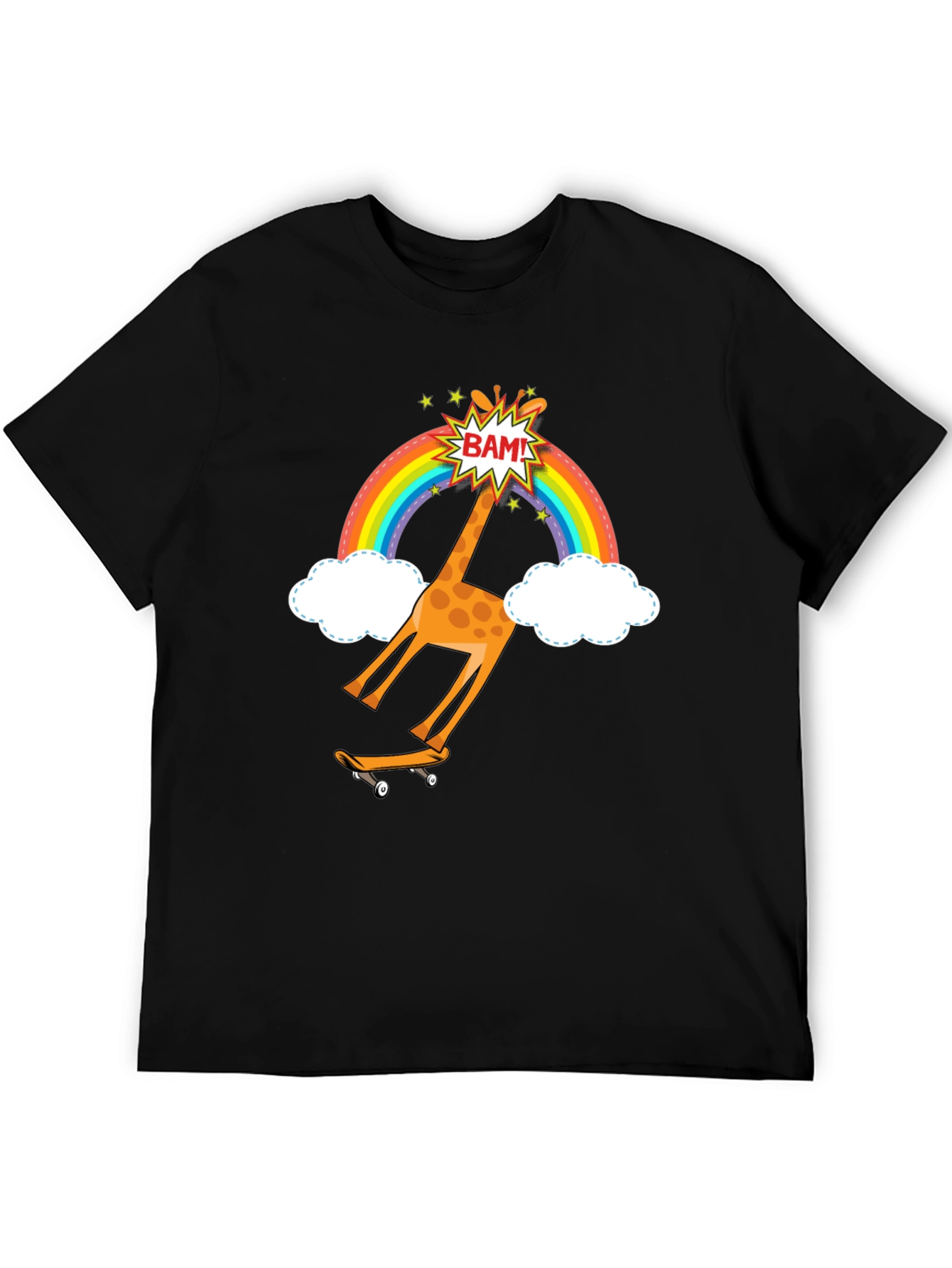 Skateboarding Giraffe Rainbow Graphic T-Shirt