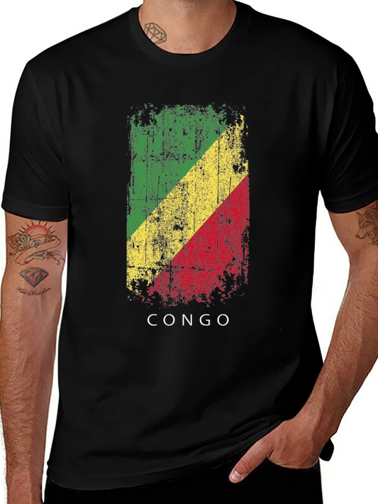 Congo Flag T-Shirt - Distressed Vintage Style
