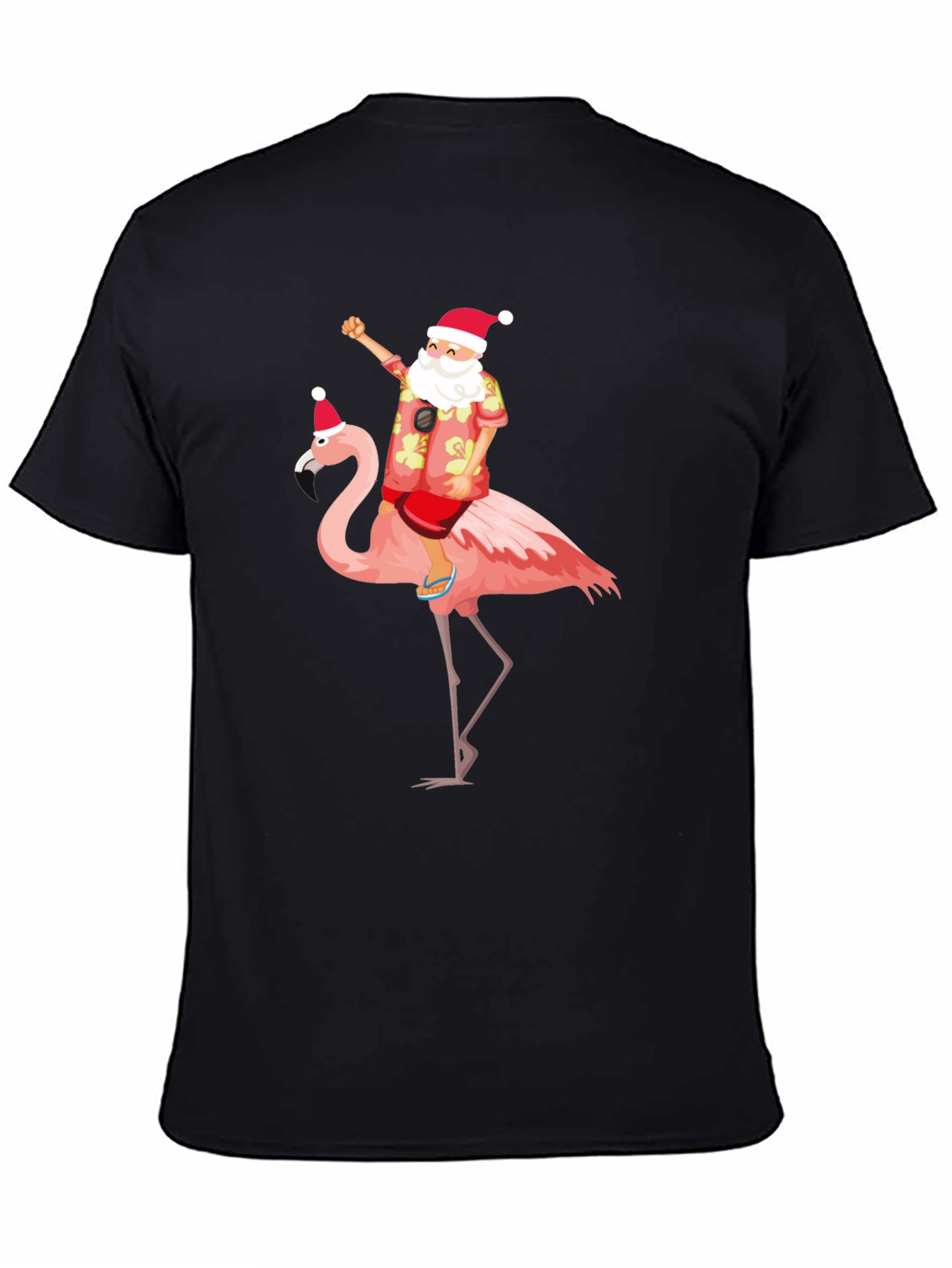 Santa Riding Flamingo Graphic T-Shirt