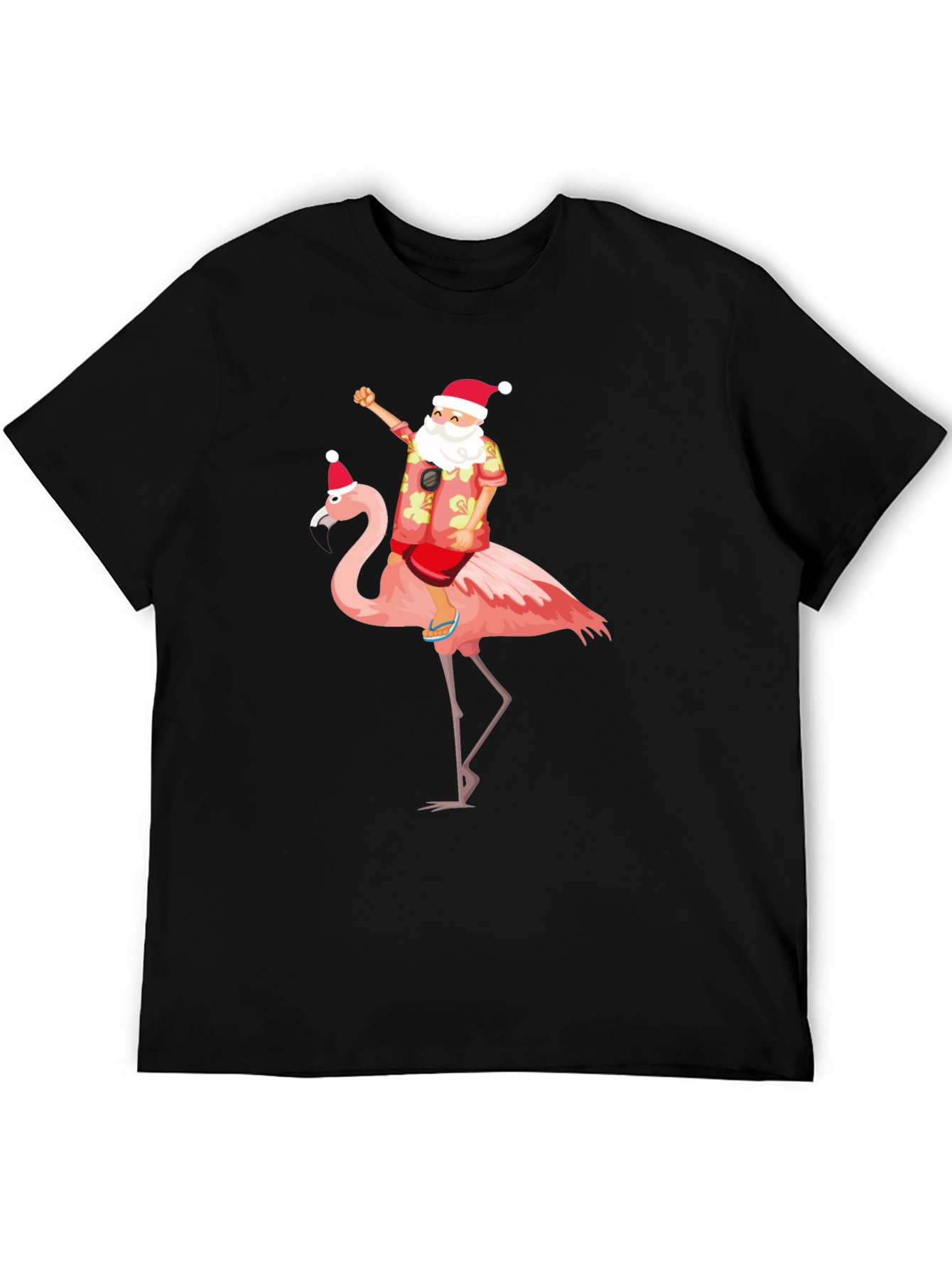 Santa Riding Flamingo Graphic T-Shirt
