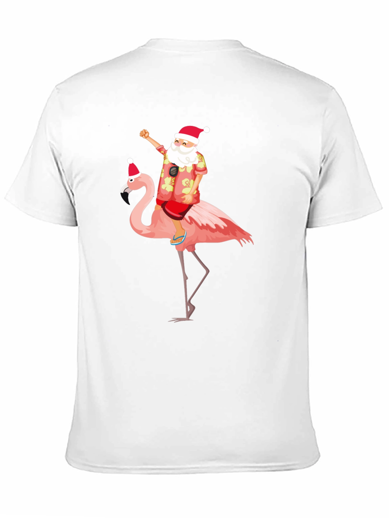 Santa Riding Flamingo Graphic T-Shirt