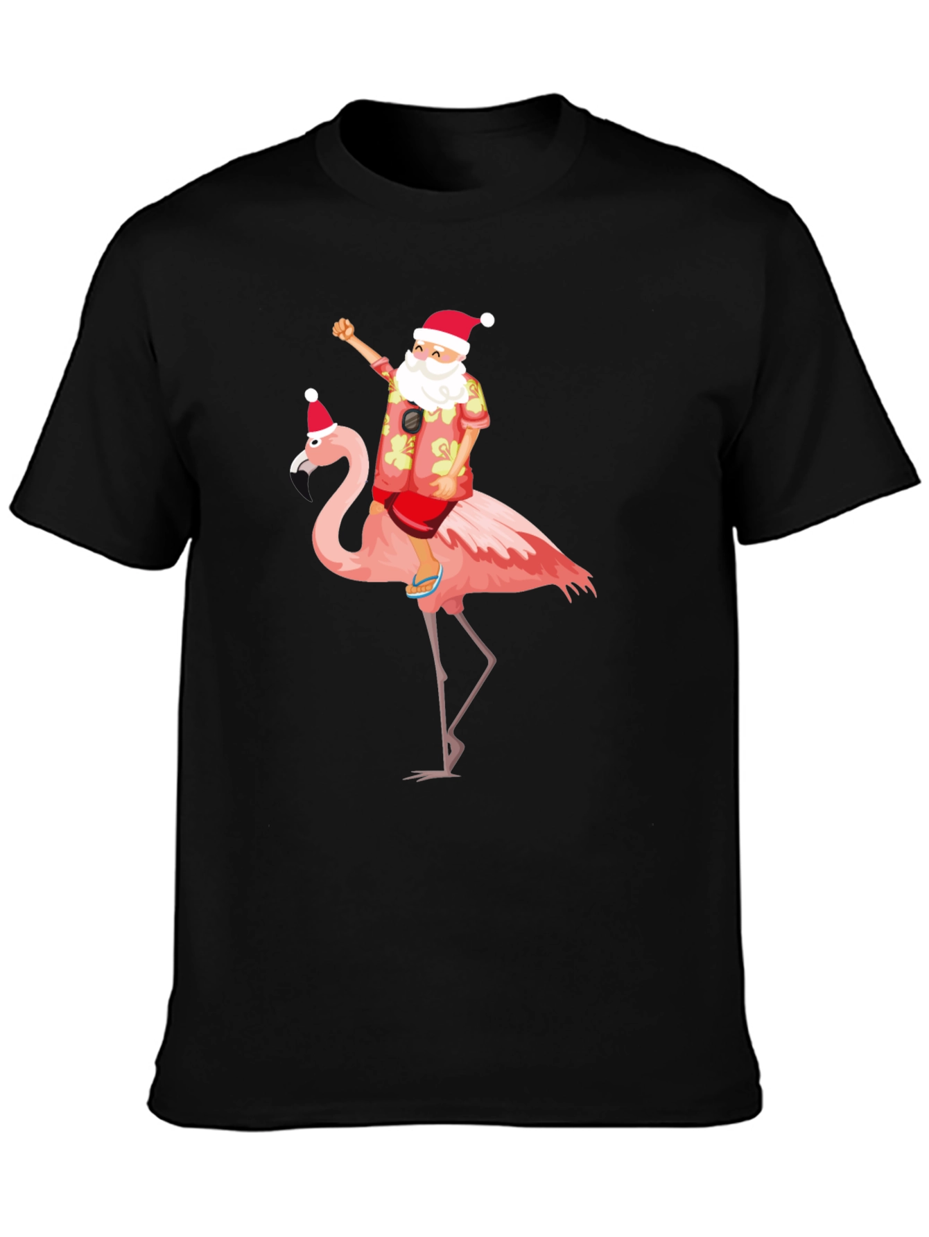 Santa Riding Flamingo Graphic T-Shirt