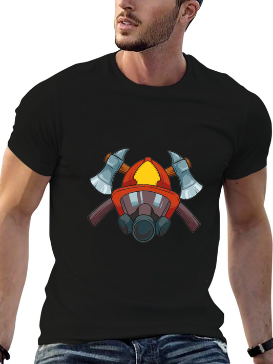Firefighter Helmet & Axes Graphic T-Shirt