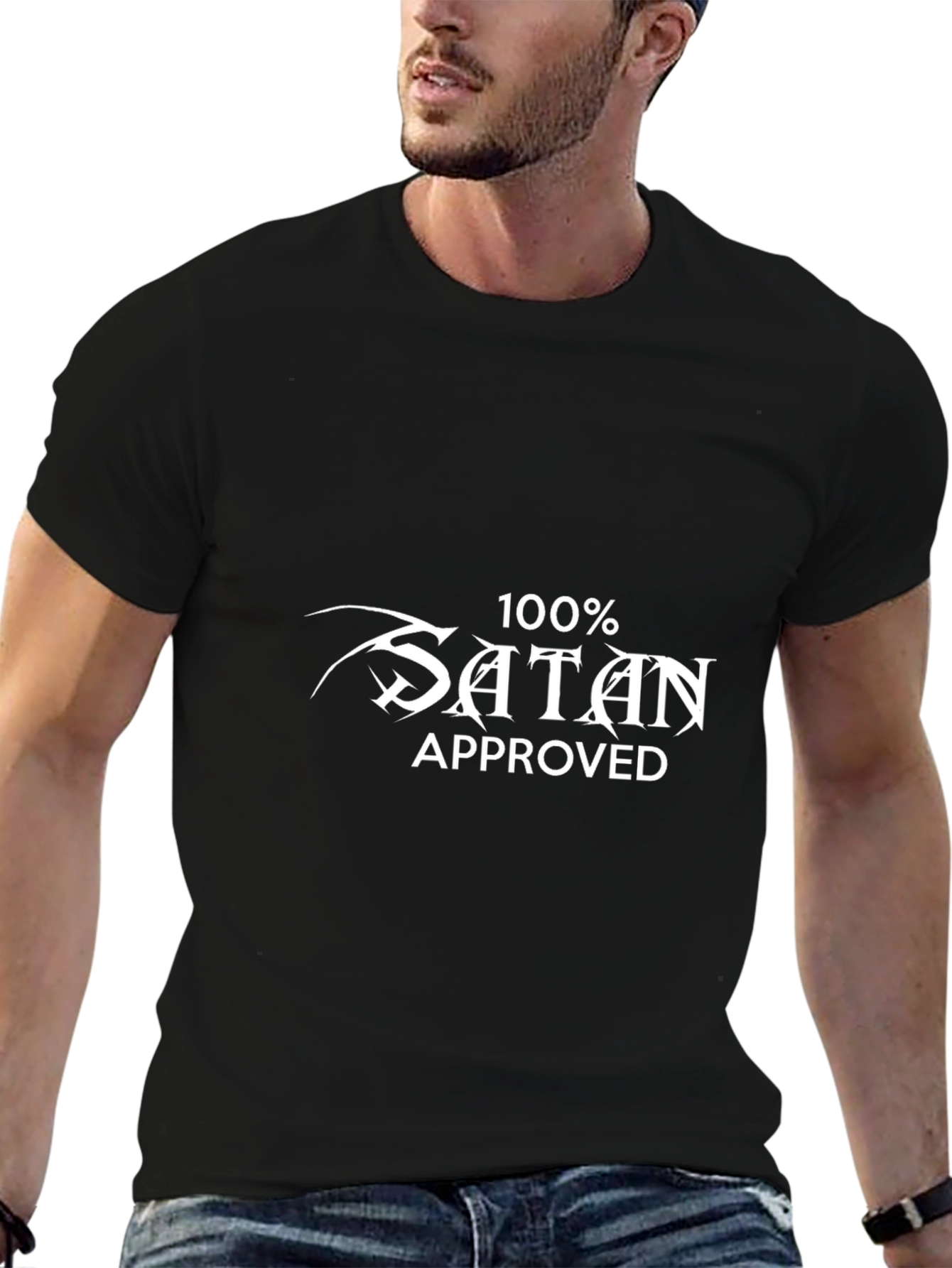 100% Satan Approved Graphic Black T-Shirt