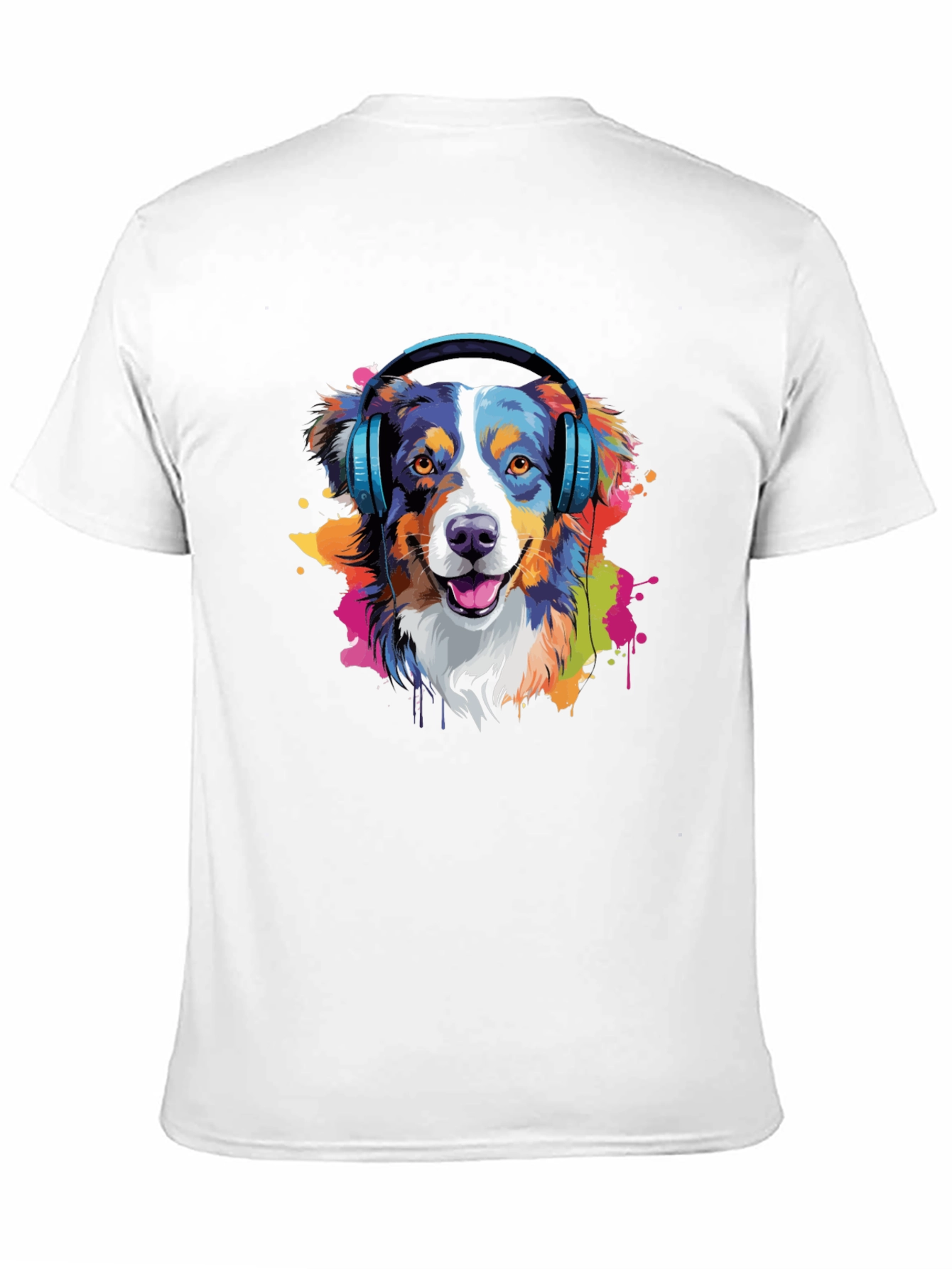Dog with Headphones Black T-Shirt