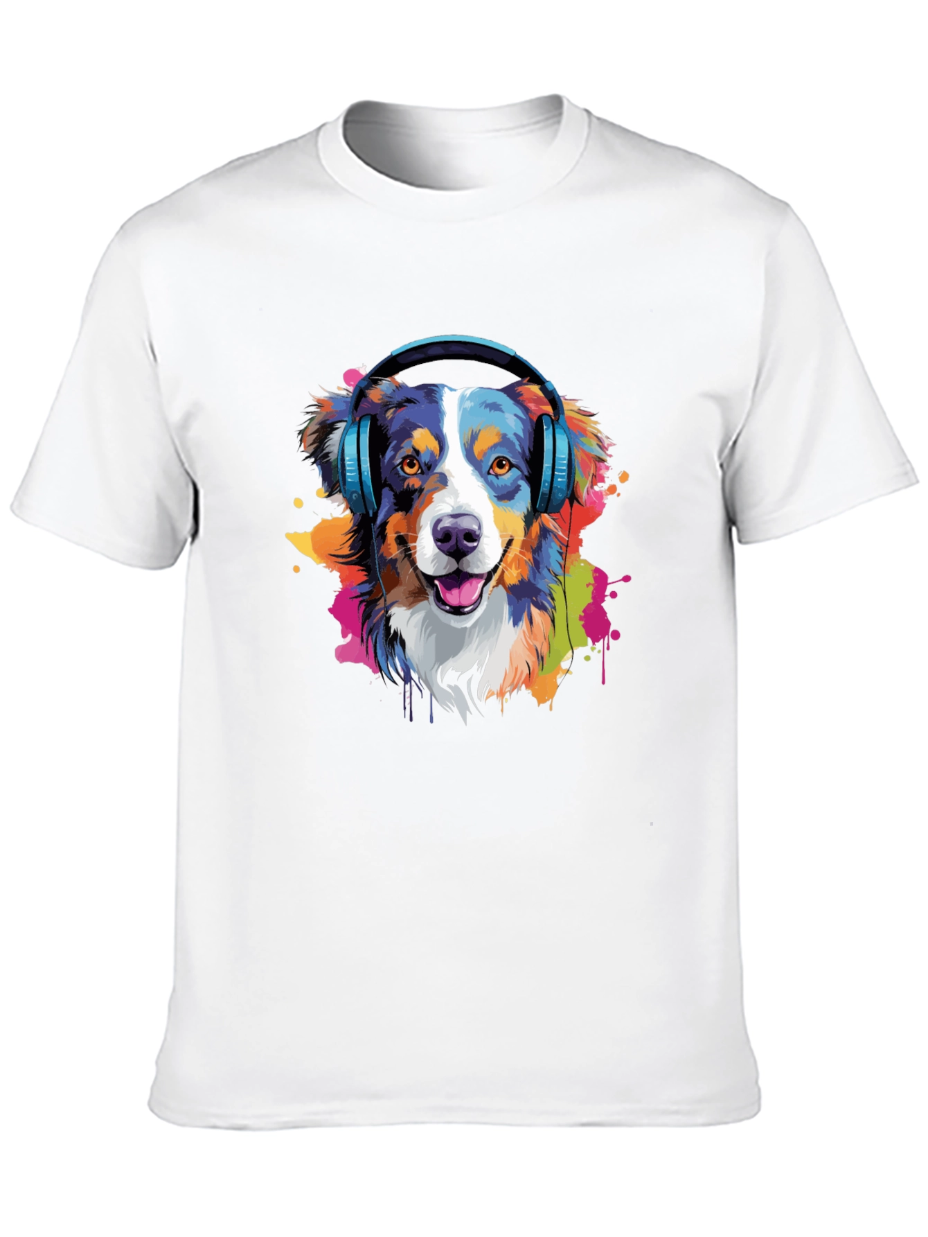 Dog with Headphones Black T-Shirt