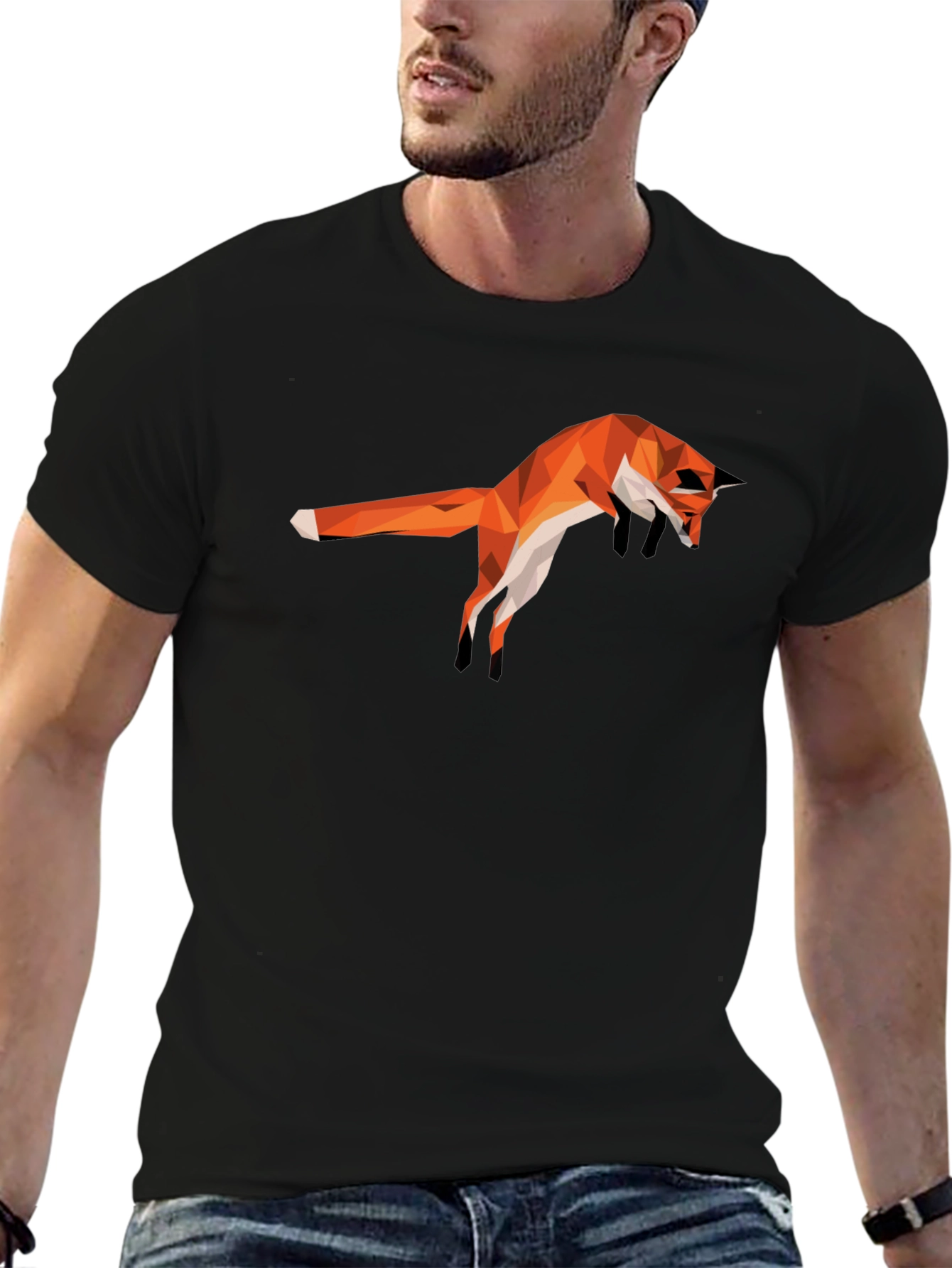 Geometric Fox Graphic Black T-Shirt - Stylish Mens Tee
