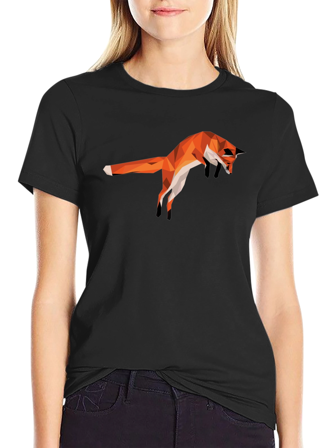 Geometric Fox Graphic Black T-Shirt - Stylish Mens Tee