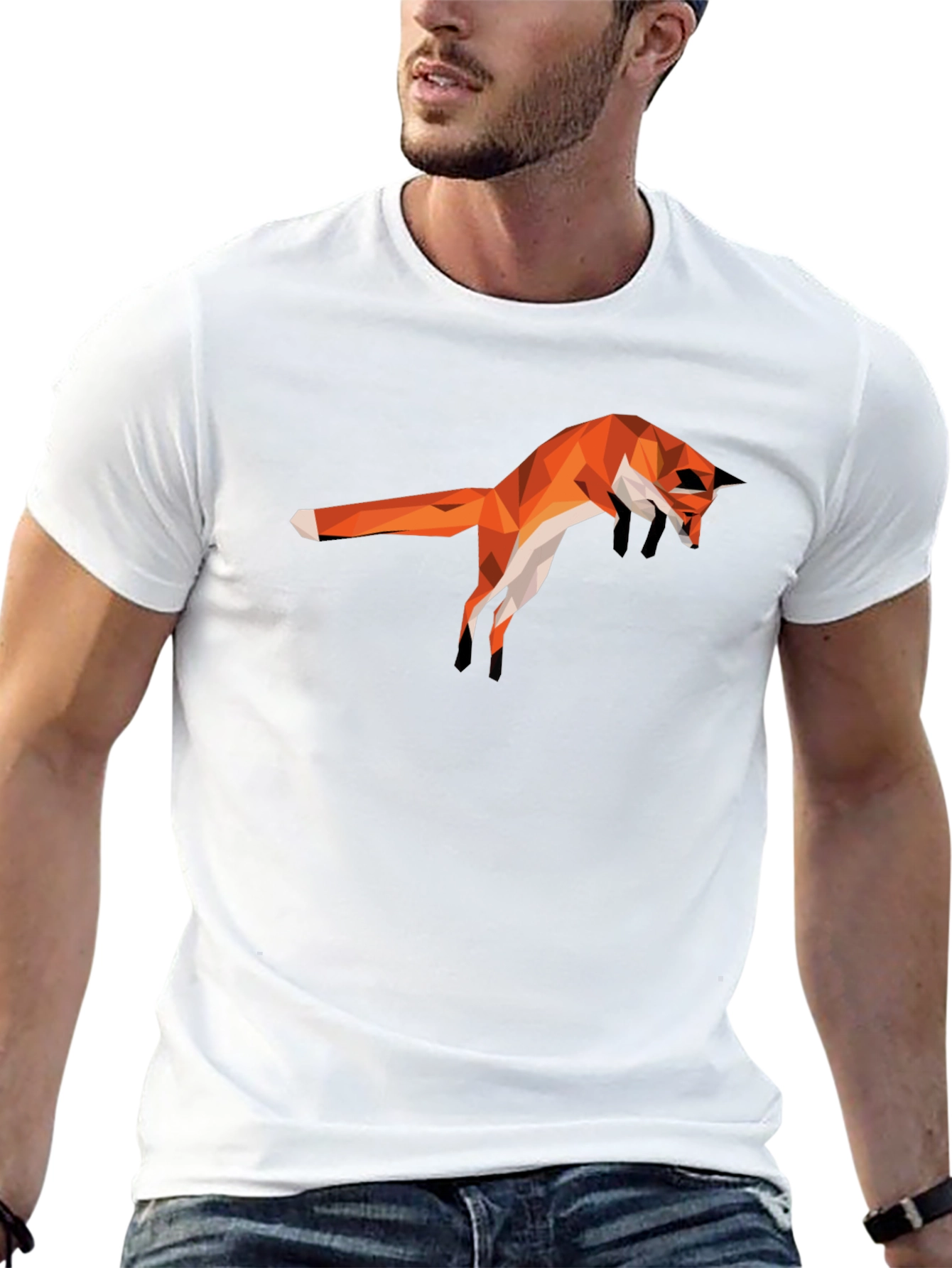 Geometric Fox Graphic Black T-Shirt - Stylish Mens Tee