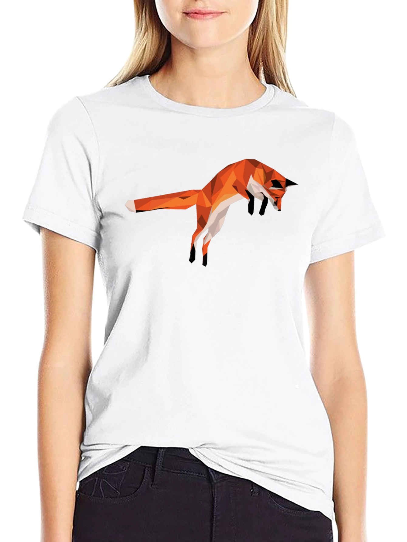 Geometric Fox Graphic Black T-Shirt - Stylish Mens Tee