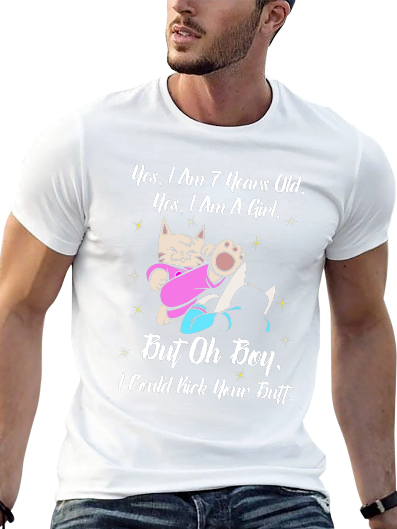 Funny Cat Girl T-Shirt - Kick Your Butt!