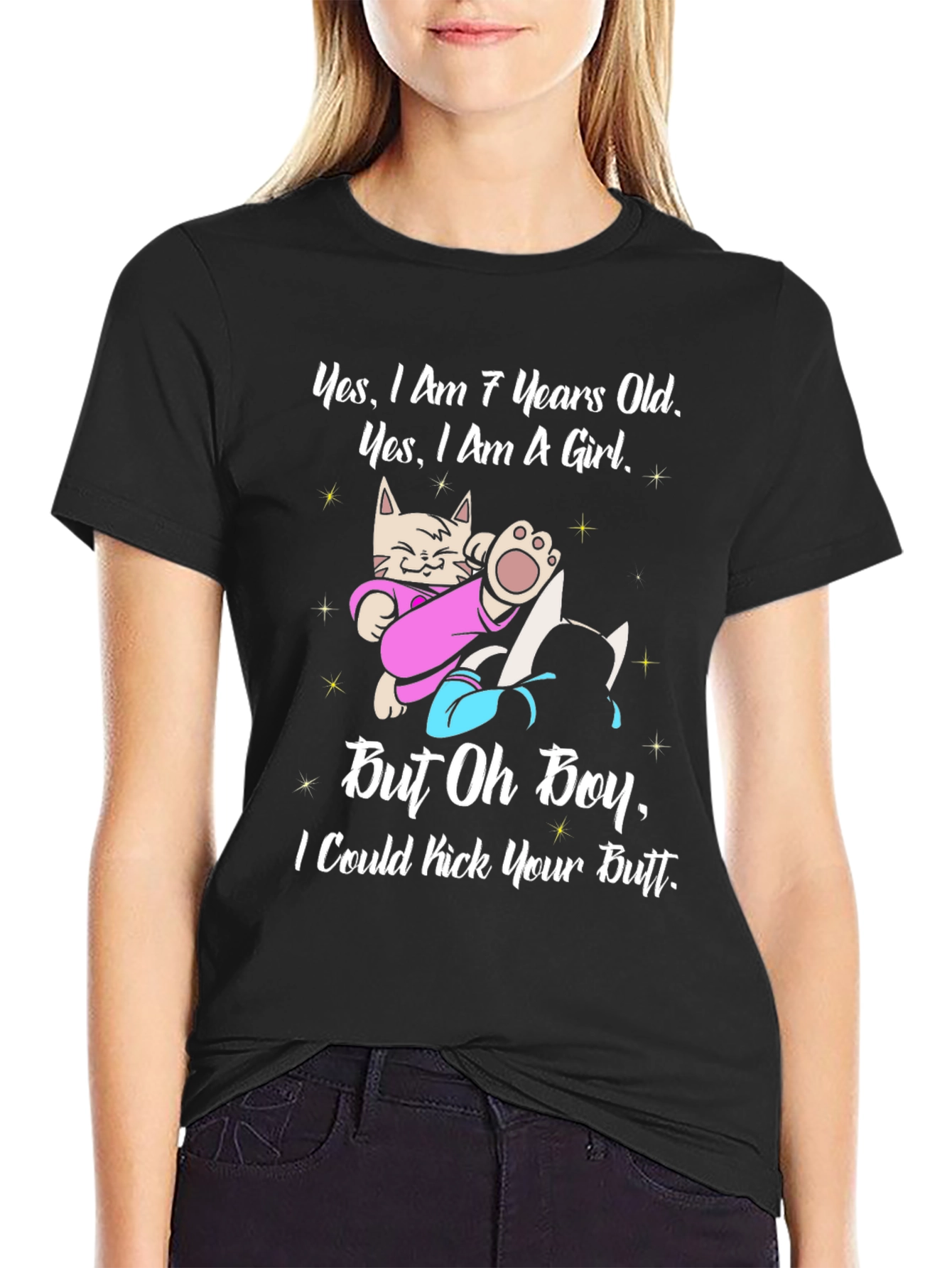 Funny Cat Girl T-Shirt - Kick Your Butt!
