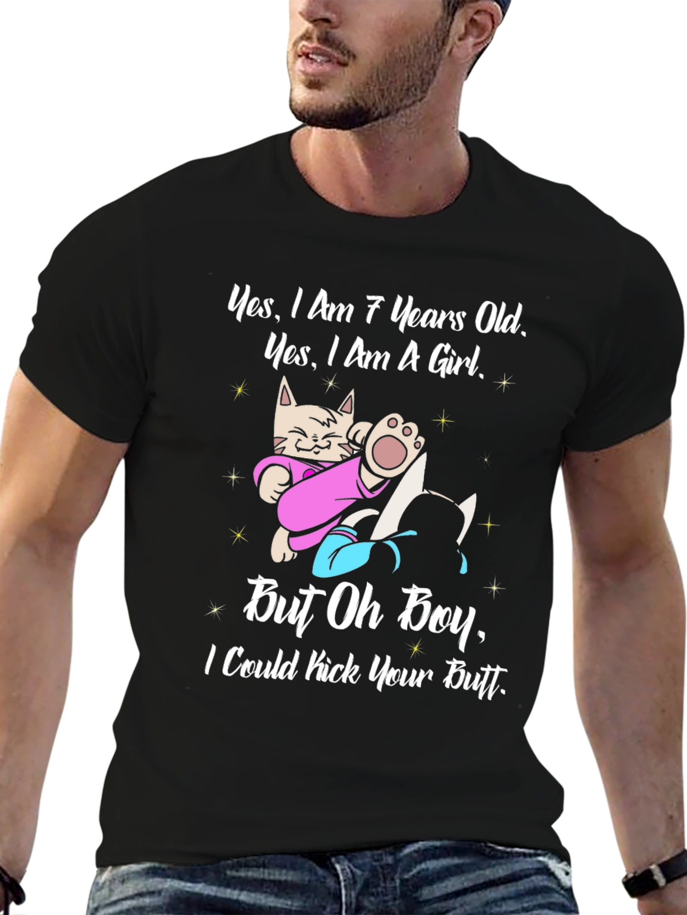 Funny Cat Girl T-Shirt - Kick Your Butt!