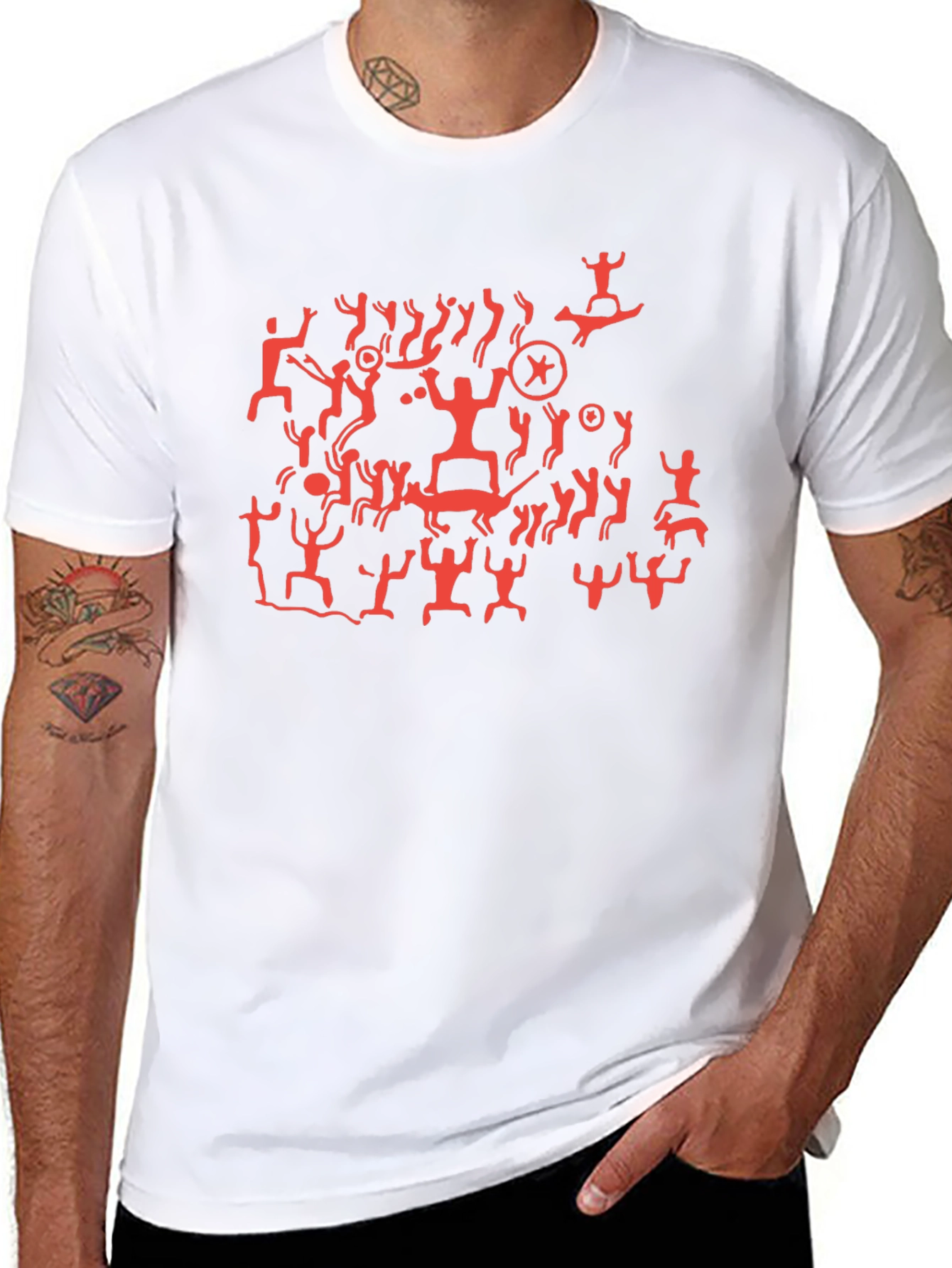Abstract Red Figure Print Black T-Shirt