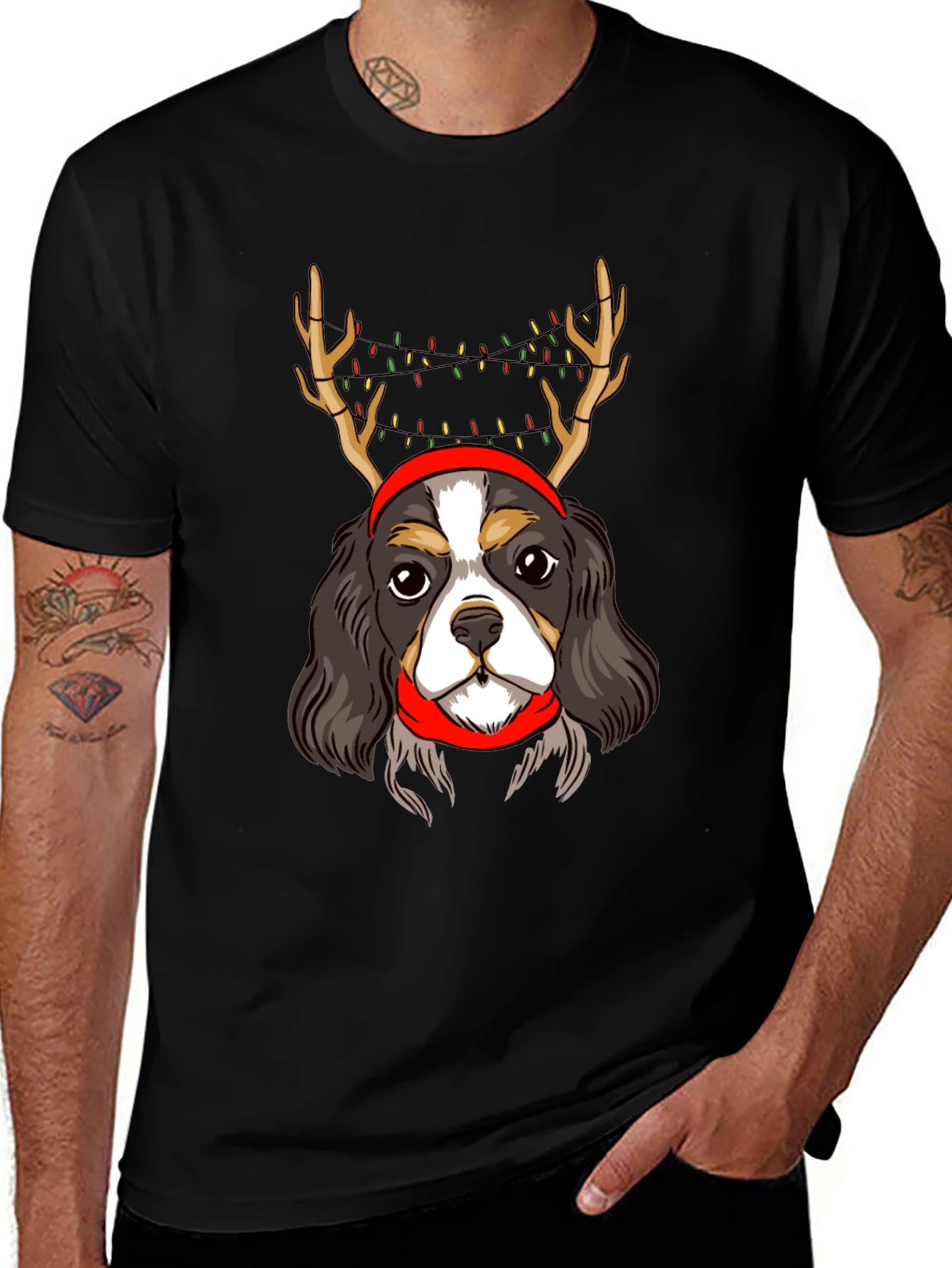 Christmas Dog T-Shirt Antlers Lights