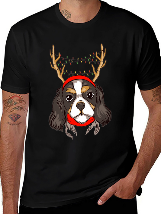 Christmas Dog T-Shirt Antlers Lights