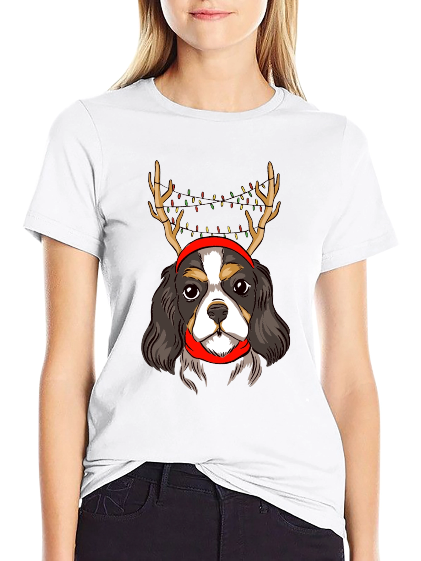 Christmas Dog T-Shirt Antlers Lights