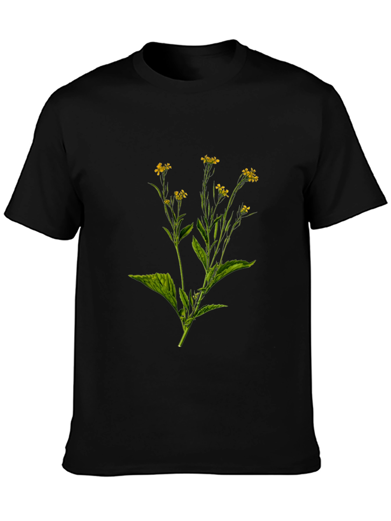 Botanical Floral Print Black T-Shirt