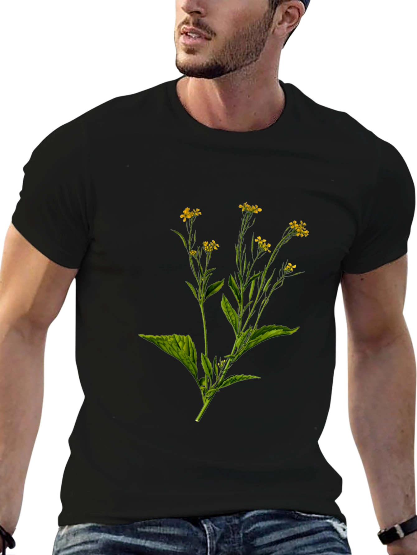 Botanical Floral Print Black T-Shirt