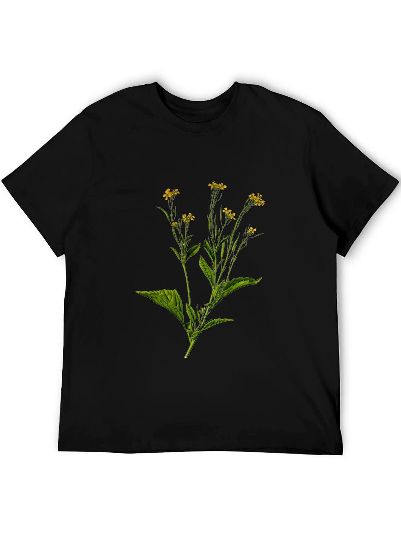 Botanical Floral Print Black T-Shirt