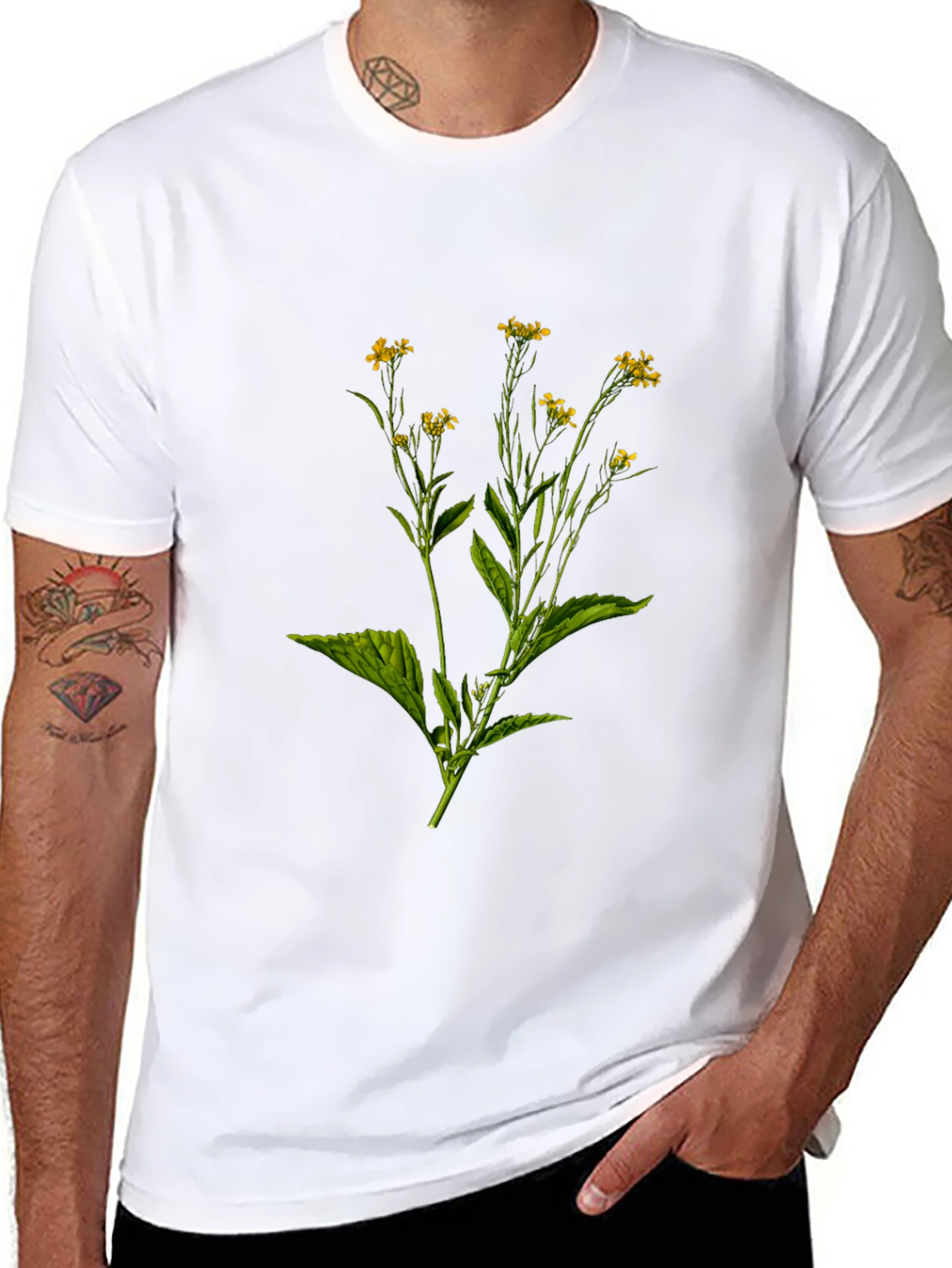 Botanical Floral Print Black T-Shirt