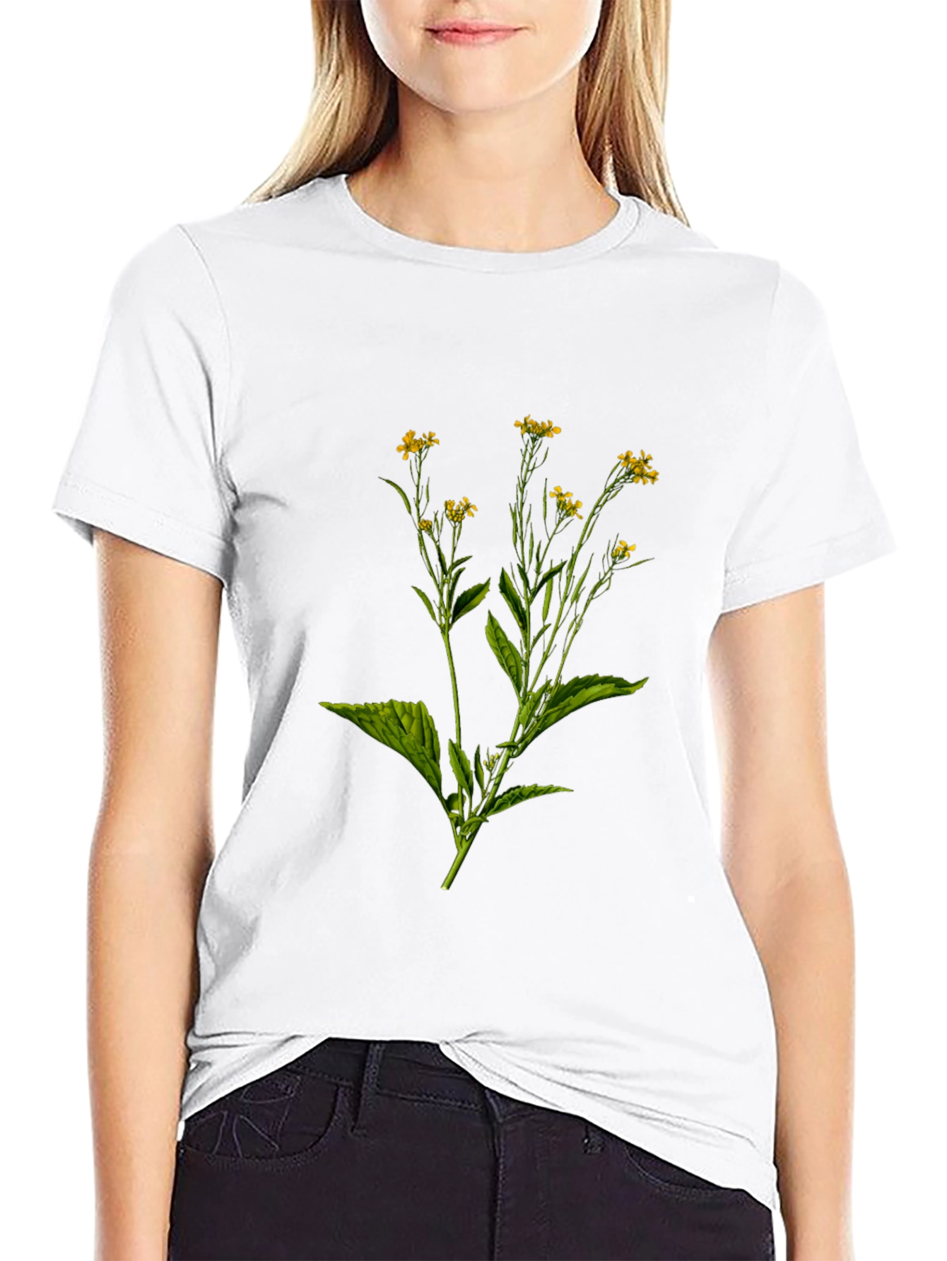 Botanical Floral Print Black T-Shirt