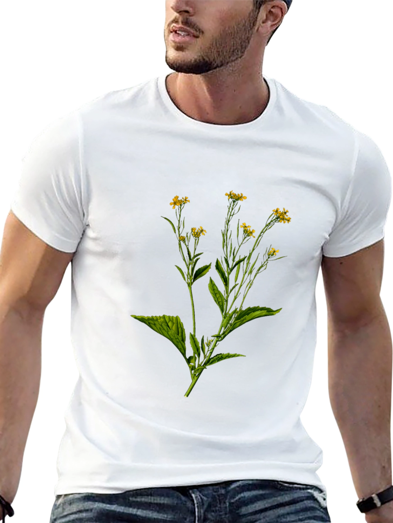 Botanical Floral Print Black T-Shirt
