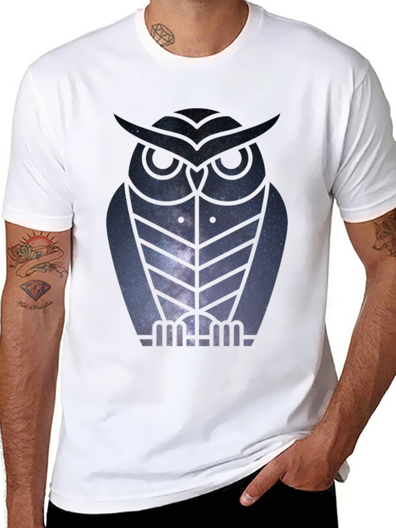 Owl Galaxy Graphic Tee - Stylish Mens Black T-Shirt