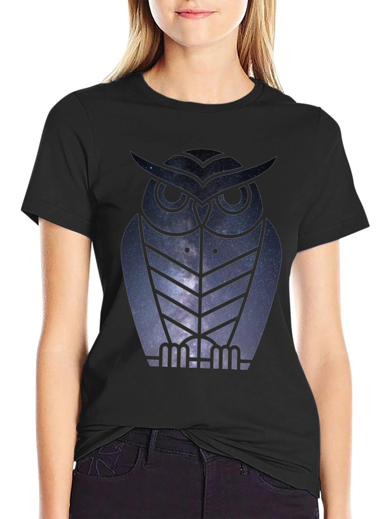 Owl Galaxy Graphic Tee - Stylish Mens Black T-Shirt