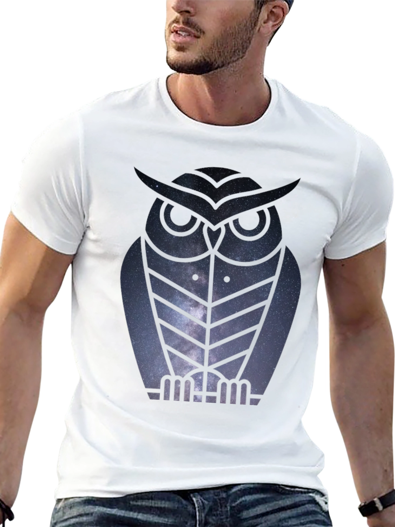 Owl Galaxy Graphic Tee - Stylish Mens Black T-Shirt