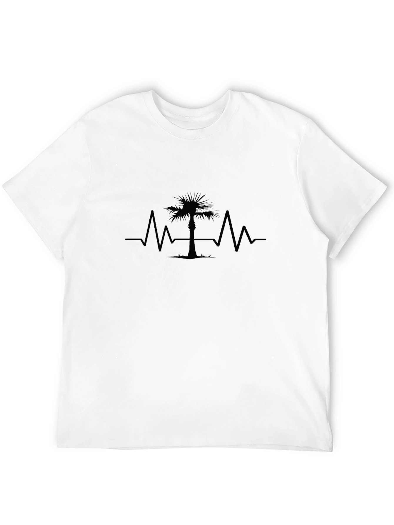 Palm Tree Heartbeat Graphic Tee - Black Cotton T-Shirt