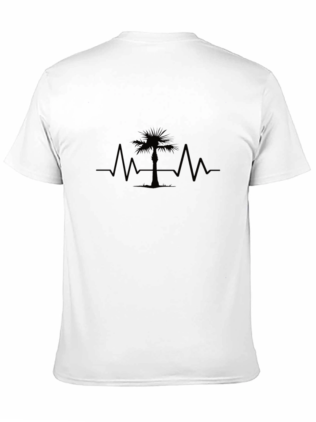 Palm Tree Heartbeat Graphic Tee - Black Cotton T-Shirt