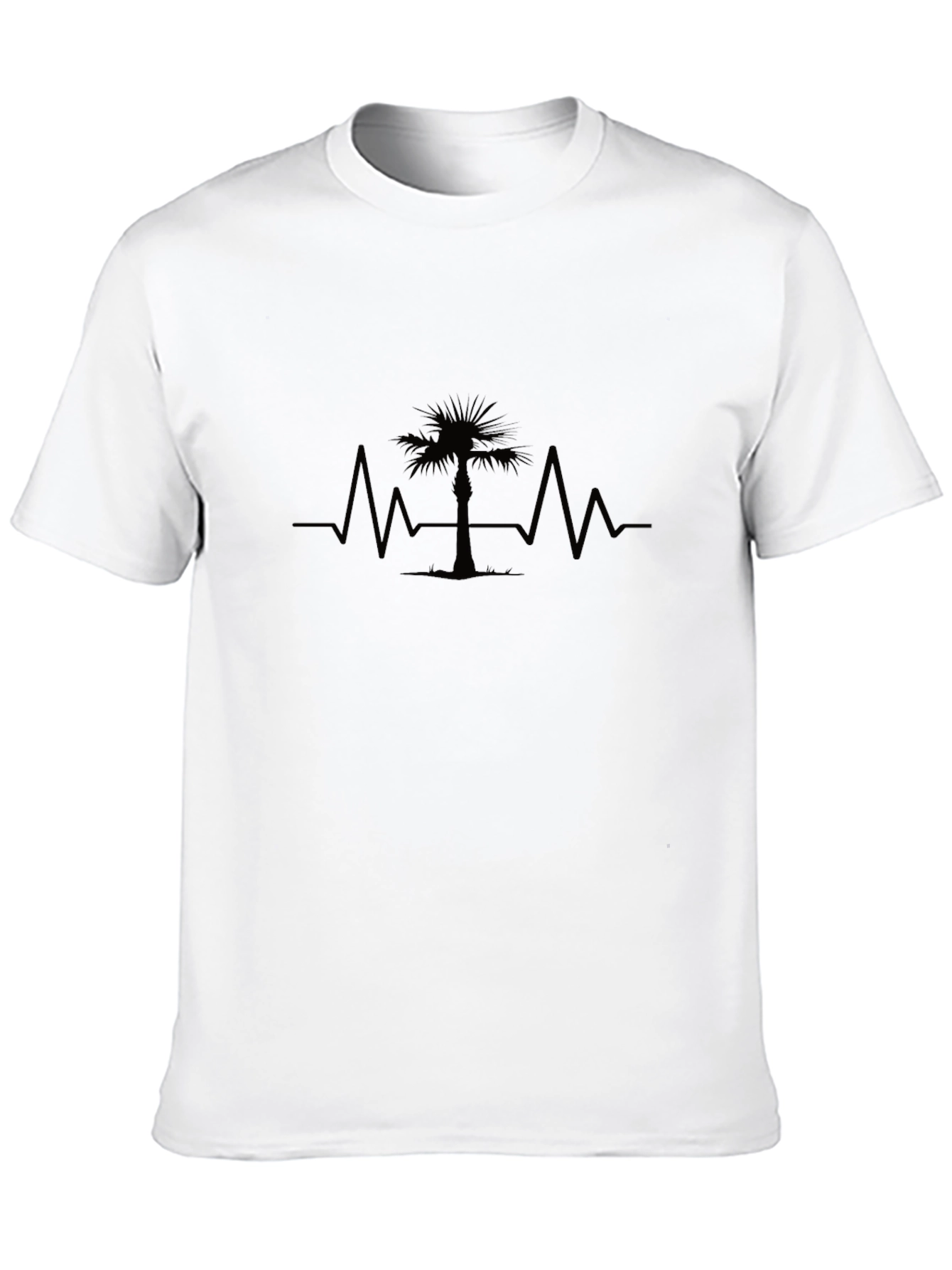 Palm Tree Heartbeat Graphic Tee - Black Cotton T-Shirt