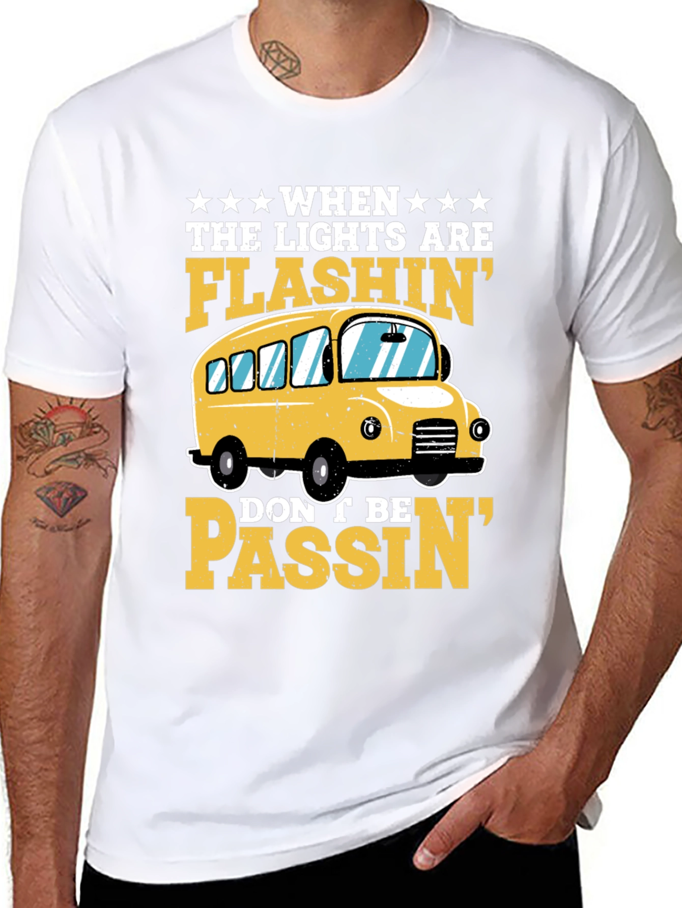 Flashing Lights School Bus Graphic T-Shirt