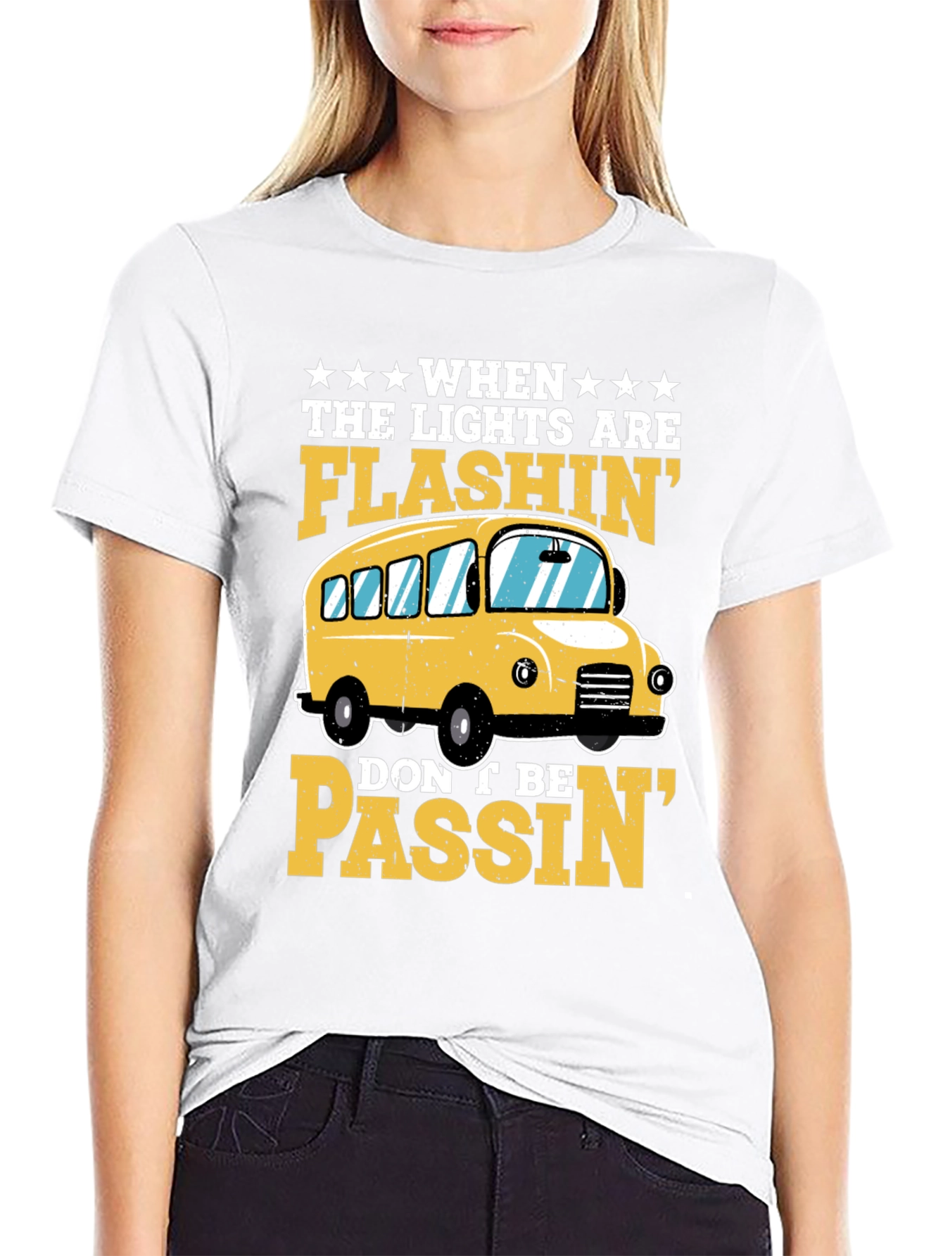 Flashing Lights School Bus Graphic T-Shirt