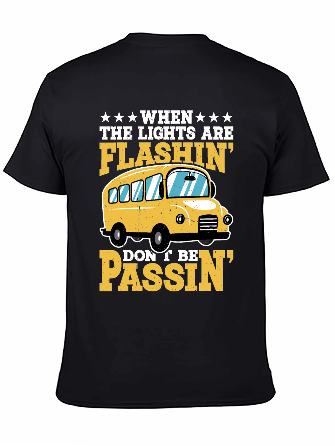 Flashing Lights School Bus Graphic T-Shirt