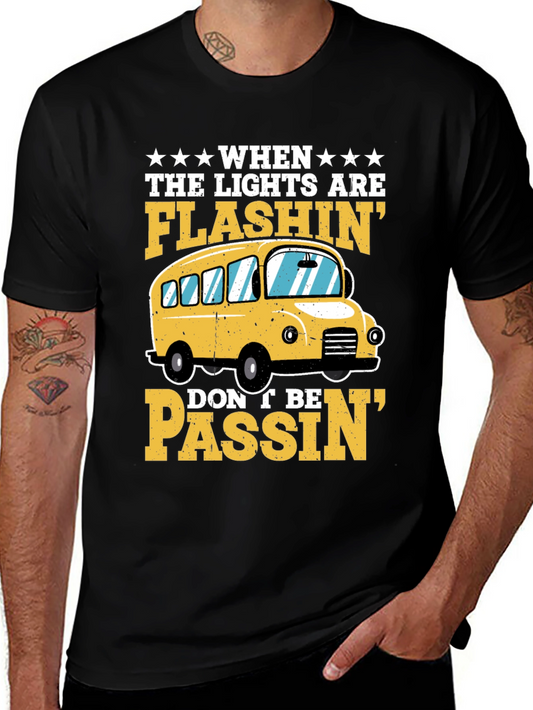 Flashing Lights School Bus Graphic T-Shirt