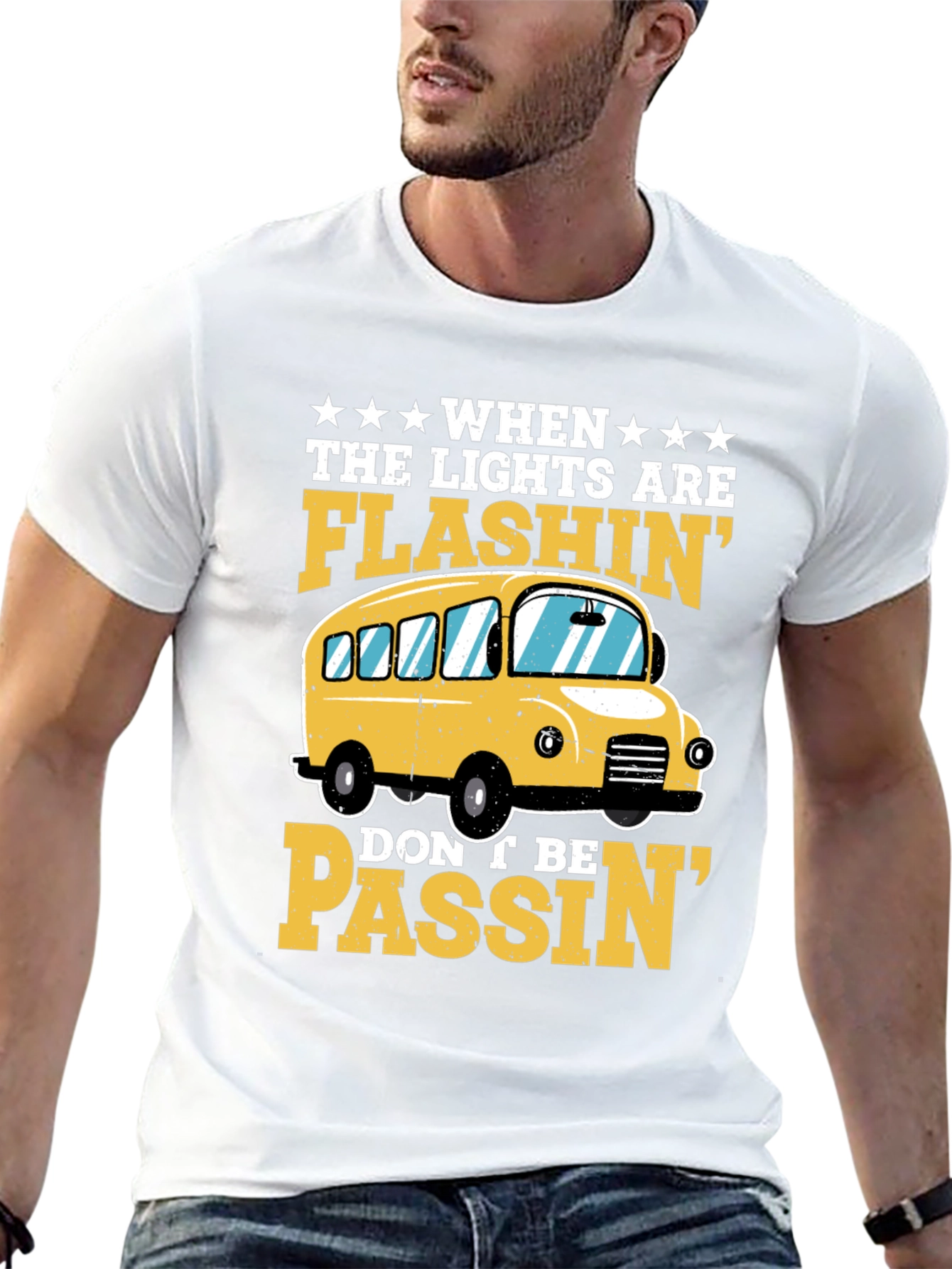 Flashing Lights School Bus Graphic T-Shirt