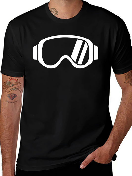 Ski Goggles Graphic Tee - Black Cotton Casual Shirt
