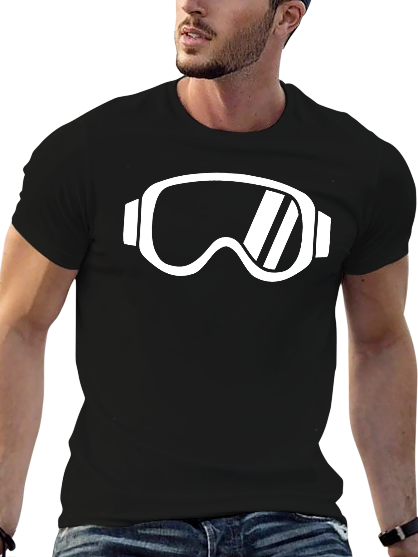 Ski Goggles Graphic Tee - Black Cotton Casual Shirt