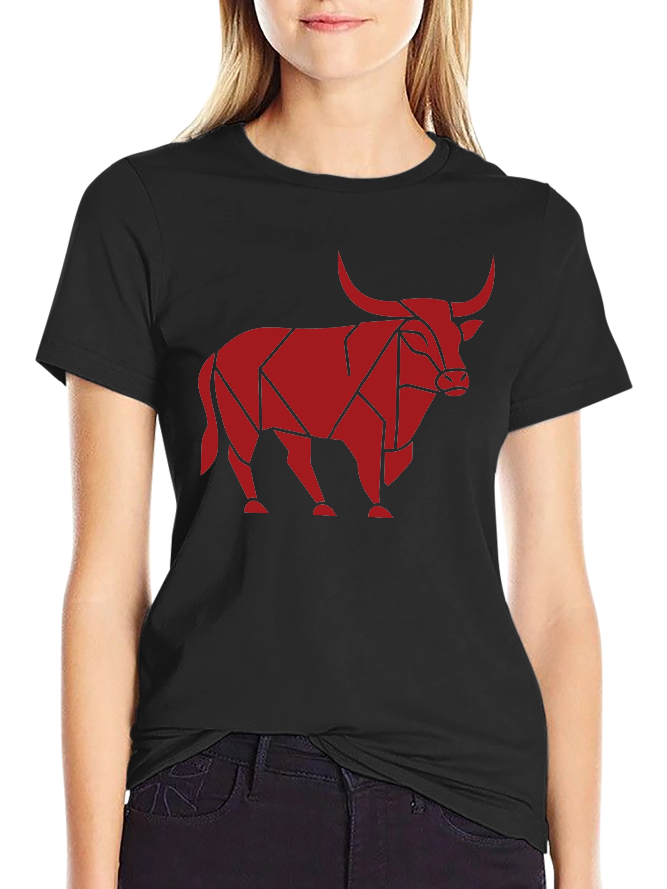 Geometric Bull Graphic T-Shirt - Mens Black Tee