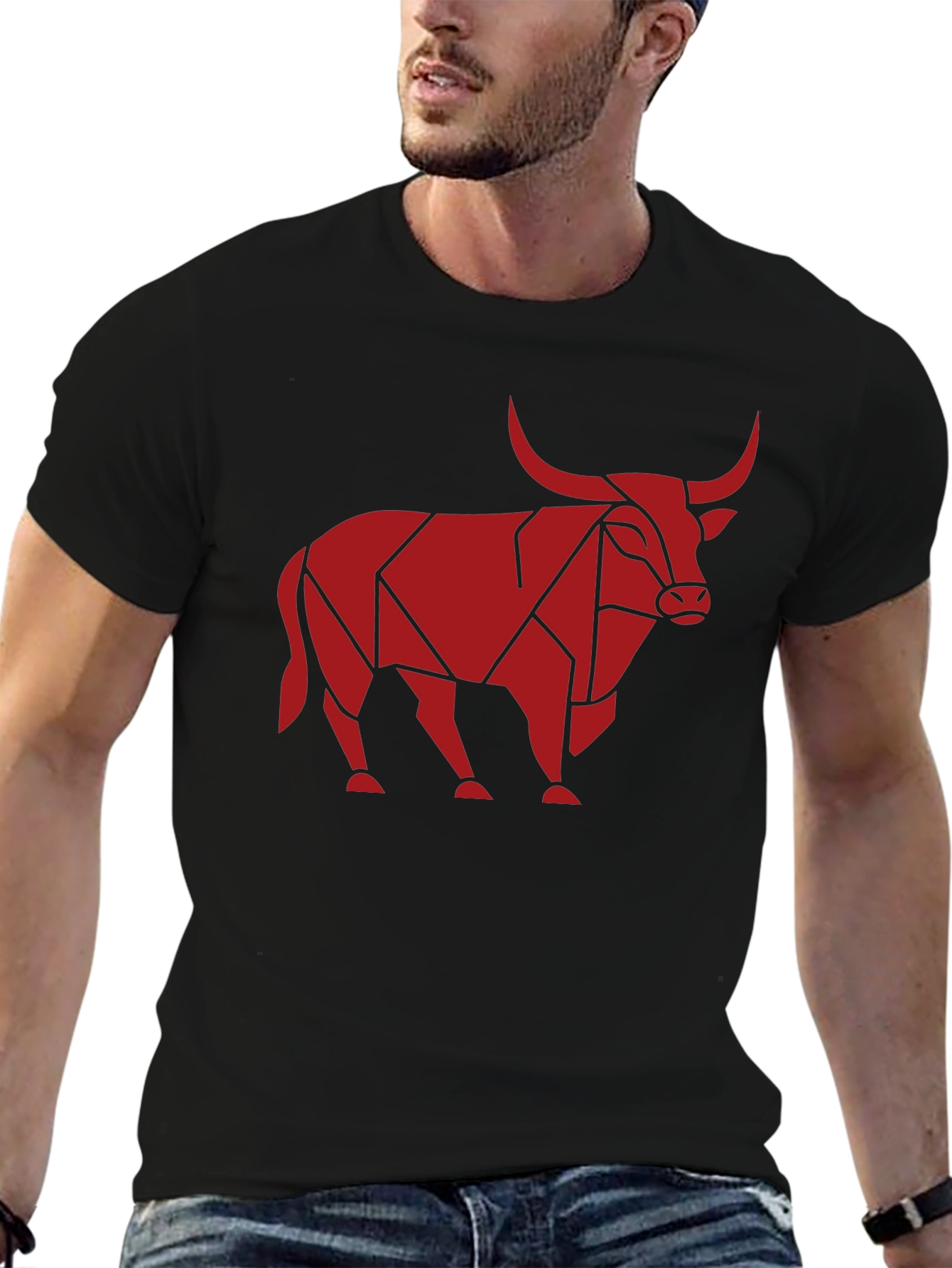 Geometric Bull Graphic T-Shirt - Mens Black Tee