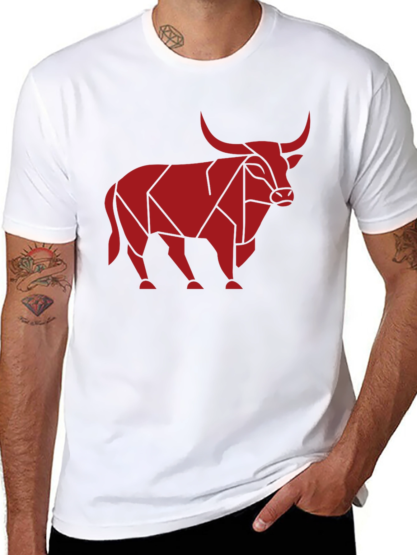 Geometric Bull Graphic T-Shirt - Mens Black Tee