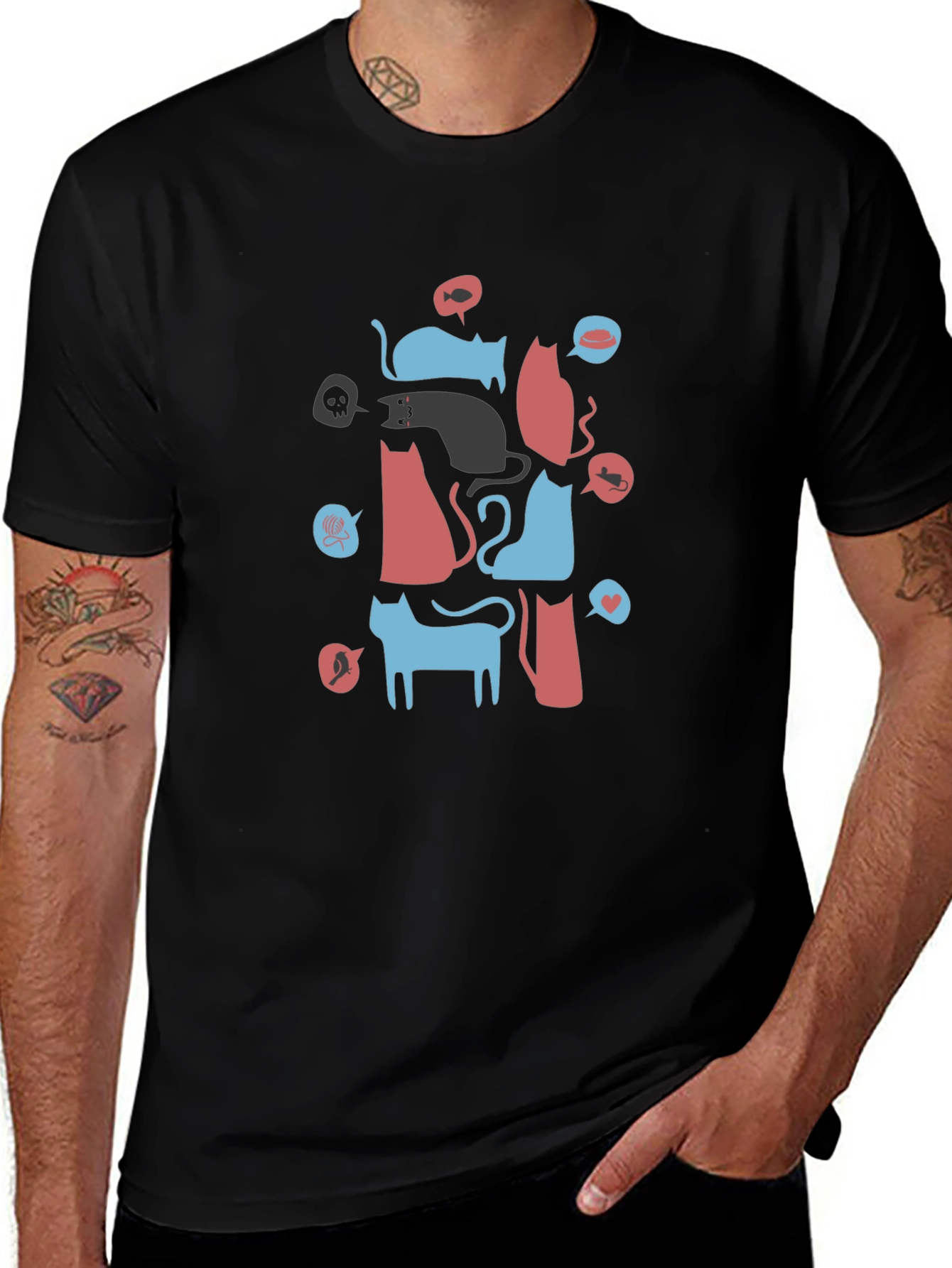 Abstract Cat Pattern Graphic Tee